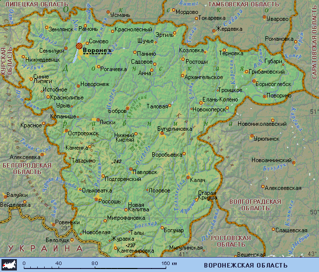 Карта Воронежской области